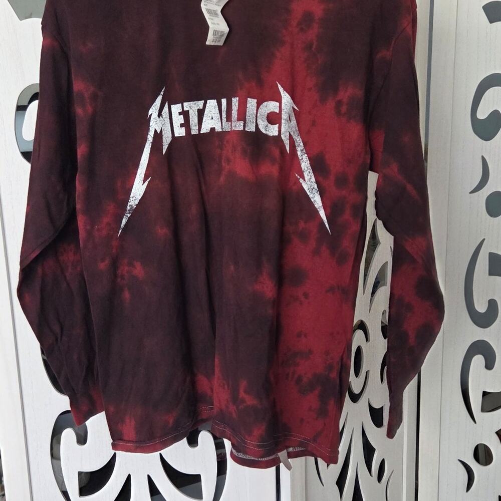 Metallica Band Logo Tie Dye Long Sleeve T Shirt XS NWT Red Black 100% Cotton